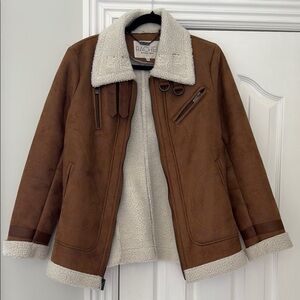Rachel Roy Faux-Suede Shearling-Trim Jacket M